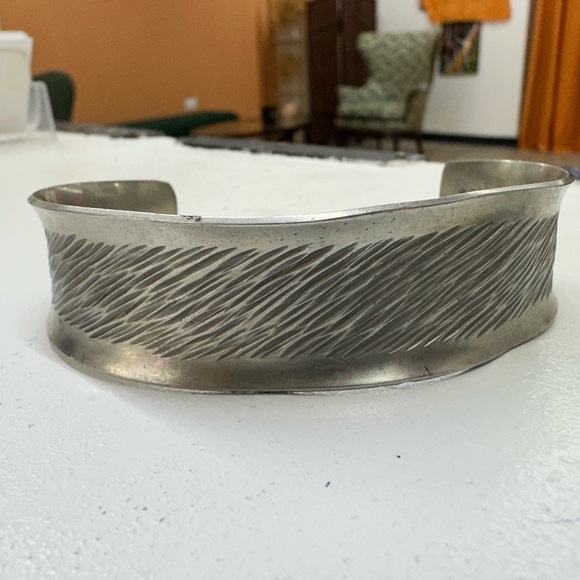 Vintage Designer Jorgen Jensen Pewter Denmark Cuff Bangle Bracelet - Picture 5 of 13